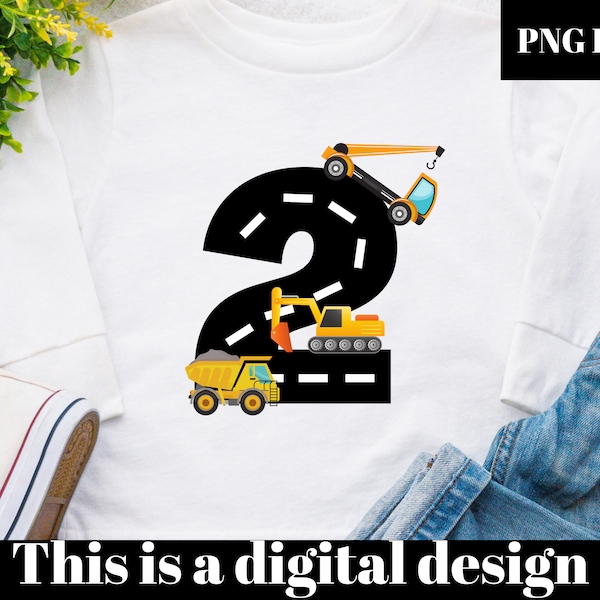2nd Birthday Construction PNG, Construction PNG, Second Birthday PNG,  Number 2, Birthday Sublimation Design