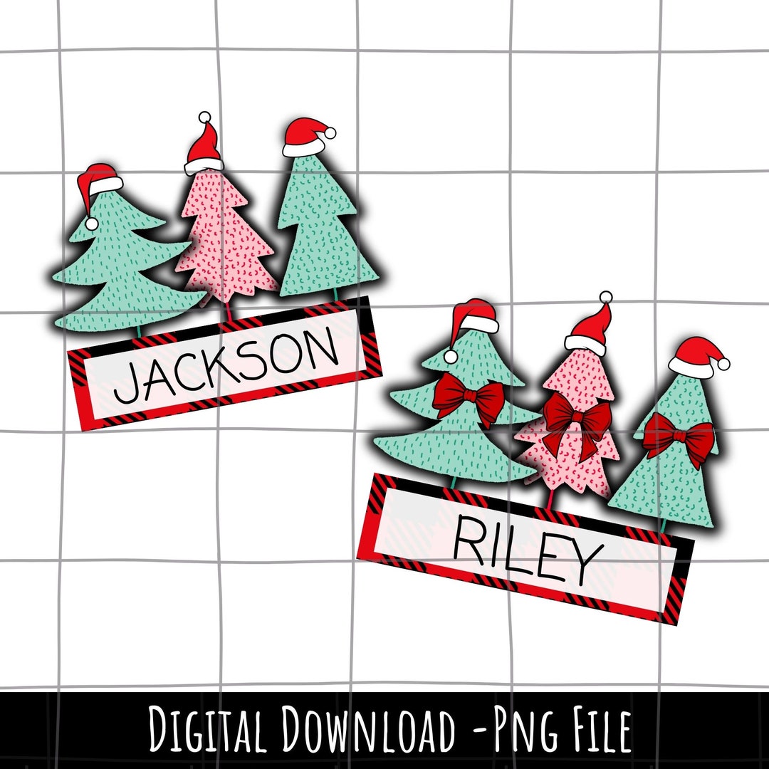 Boy and Girl Name Christmas Trees PNG Bundle, Personalized Kid Name