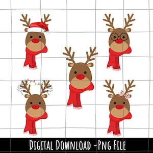 Paquete png de caras de reno navideño, reno niña, reno niño, familia personalizada, diseño de camisa de reno, diseño de sublimación navideña familiar