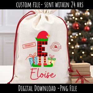 Design personalizado de sublimação de saco de Papai Noel, nome de bolsa de natal png, alfabeto personalizado de natal png, arquivo PNG de bolsa de Papai Noel