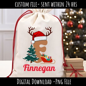 Design personalizado de sublimação de saco de Papai Noel, nome de bolsa de natal png, alfabeto personalizado de natal png, arquivo PNG de bolsa de Papai Noel
