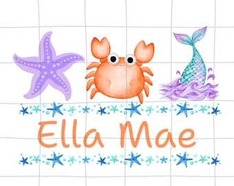 Personalized Kid Name Beach Png, Kids Summer PNG , Summertime PNG, crab monogram png, Custom Kids Name Png, girls summer png