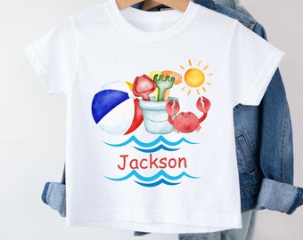 Nombre de niño personalizado playa Png, playa para niños png, verano para niños png, camisa de playa para niños png, sublimación de playa, acuarela verano png