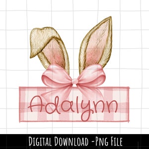 Personalized Kid Name Easter Egg Png, Easter name png file, cute easter Egg with bow png, Pink Gingham Name png, Girl Easter Egg png