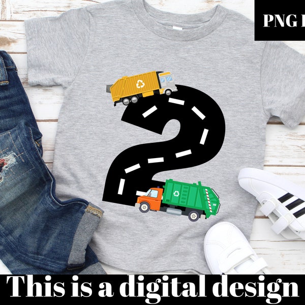 Garbage Truck png file, two, 2nd Birthday, tshirt Design Sublimation Design, DTG Printing ,iNSTANT DOWNLOAD