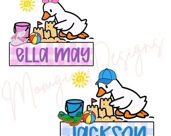 Personalized Kid Name Summer Duck PNG for boys and girls (Sublimation File)