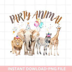 Festa de aniversário de animais em png, Festa de aniversário de animais selvagens em safári png, Aniversário de animais da selva do zoológico, Download instantâneo de animais para festa,