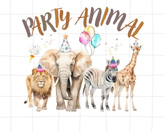 Fiesta de cumpleaños de animales PNG, Fiesta de cumpleaños de animales de safari salvaje PNG, Cumpleaños de animales de la jungla del zoológico, Descarga instantánea de fiesta de animales,