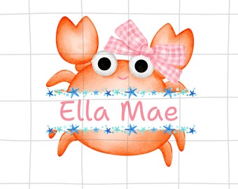 Personalized Kid Name Beach Png, Kids Summer PNG , Summertime PNG, crab monogram png, Custom Kids Name Png, girls summer png