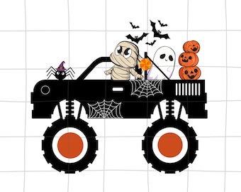 Lindo camión monstruo de Halloween en formato PNG, diseño infantil (descarga digital)