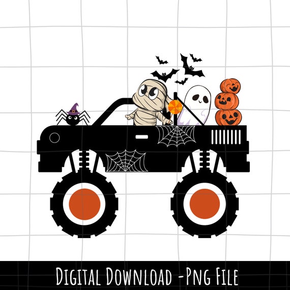 Monster truck kids halloween png, Cute Halloween Png for Kids, Halloween Png, boy Halloween Png, halloween truck png, Pumpkin Monster Truck