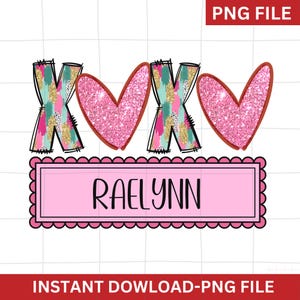 Personalisierte Kind Name Valentines Png, XOXO Valentinstag Herzen Png-Datei, süßes Herz Png, kleiner Valentinstag Png, benutzerdefinierter Valentinstag Png