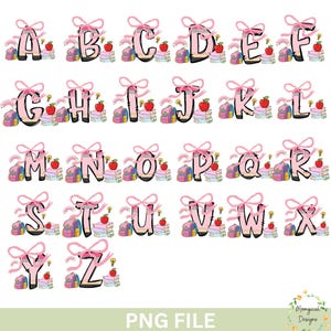 Aangepaste alfabet kindernaam voor schoolbundel, terug naar school png, potloodschool png, eerste dag van school, gepersonaliseerd meisjesnaamshirt png