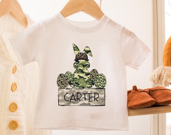 Camo Egg Hunter Bunny PNG, Camo Easter Boy name png File, Boy Bunny With Backwards Hat Shirt Design, Toddler Kids Easter Png