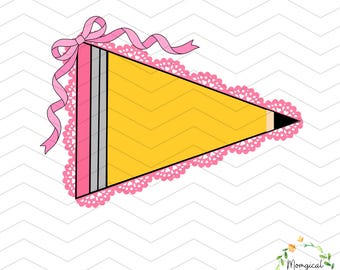 Back to School Pennant Flag Clipart: Preppy Pencil Design (PNG)