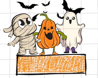Gepersonaliseerde kind-Halloween png, schattige mummie, spook, pompoen (digitale download)