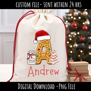 Design personalizado de sublimação de saco de Papai Noel, nome de bolsa de natal png, alfabeto personalizado de natal png, arquivo PNG de bolsa de Papai Noel