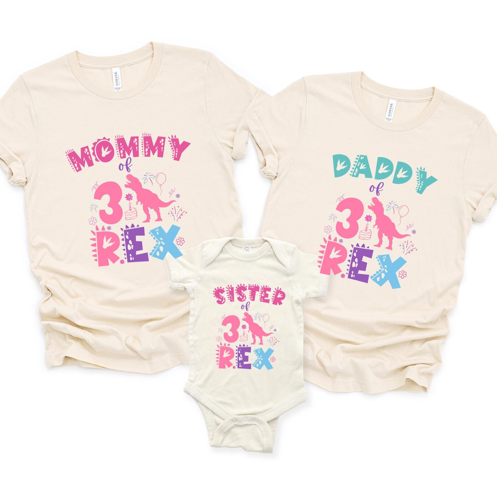 3rd Birthday Dinosaur PNG Bundle, Mommy, Daddy, Sister, Brother Rex ...