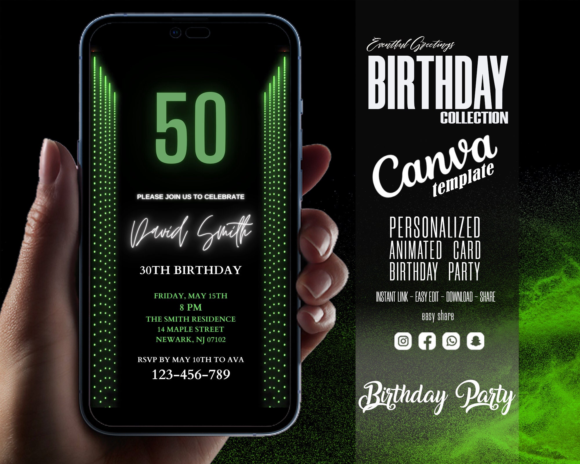 Animated Green and Black Birthday Video Invitation A - Etsy Animated Green and Black Birthday Video Invitation A - Etsy