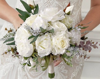 Bridal bouquet, White bridal bouquet, Wedding bouquet, White wedding bouquet, Silk wedding bouquet