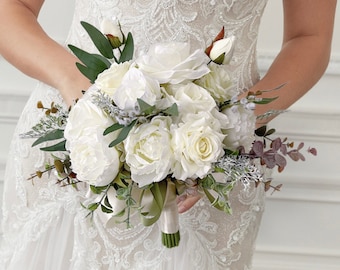 Wedding bouquet, White bridal bouquet, White wedding bouquet, Silk wedding bouquet