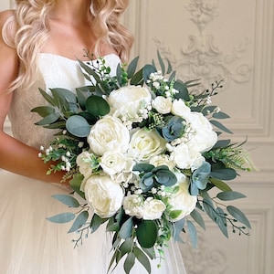 Bridal bouquet, Wedding bouquet, White wedding bouquet, White bridal bouquet, Bridesmaid bouquet, White wedding flowers image 1