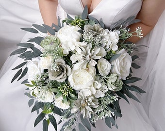 Wedding bouquet, White Bridal bouquet, White wedding bouquet, Sage wedding bouquet, Bridesmaid bouquet