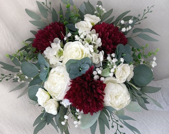 Bridal bouquet, Burgundy wedding bouquet, Burgundy bridal bouquet, Deep red wedding bouquet, Winter wedding bouquet, Burgundy wedding