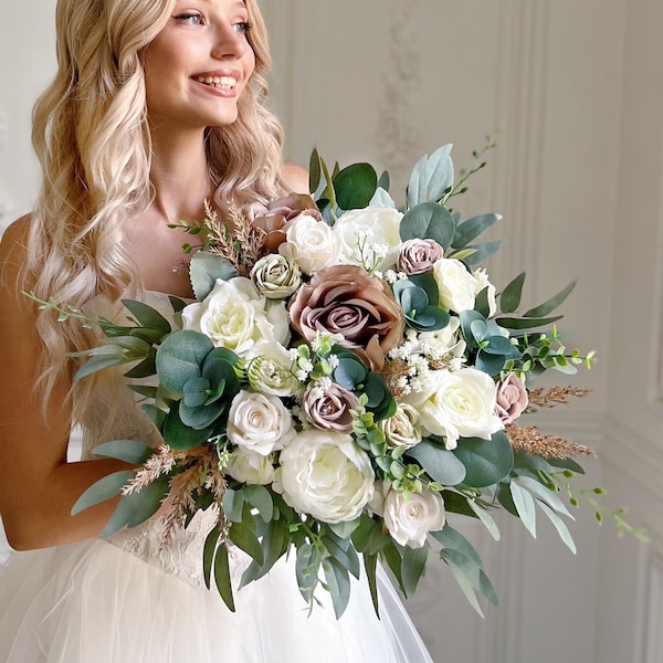 Bridal bouquet, Wedding bouquet, Boho wedding bouquet, Rust wedding bouquet, White Bridal bouquet, White bridal bouquet