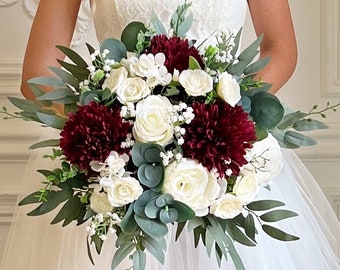 Bridal bouquet, Burgundy wedding bouquet, Deep red wedding bouquet, Burgundy bridal bouquet, Winter wedding bouquet, Burgundy wedding