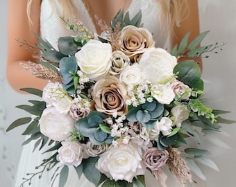 Bridal bouquet, boho wedding bouquet, Rust wedding bouquet, White wedding bouquet, White Bridal bouquet, Mocha bridal bouquet