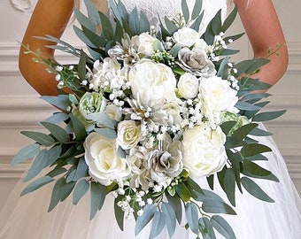 Bridal bouquet, White Bridal bouquet, Wedding bouquet, Sage green wedding bouquet, White bridal bouquet, Bridesmaid bouquet