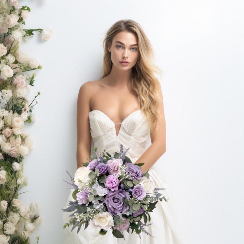 Lavender bridal bouquet, Lavender wedding bouquet, Bridal bouquet, Purple wedding bouquet, Bridesmaids bouquet, Lilac bridal bouquet image 9