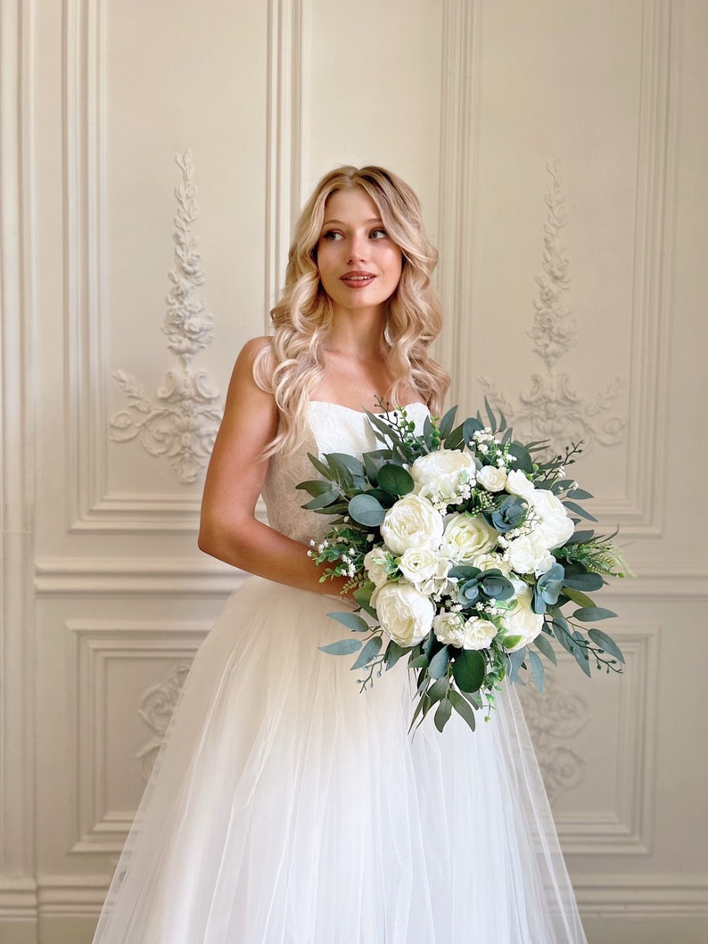 Bridal bouquet, Wedding bouquet, White wedding bouquet, White bridal bouquet, Bridesmaid bouquet, White wedding flowers image 1