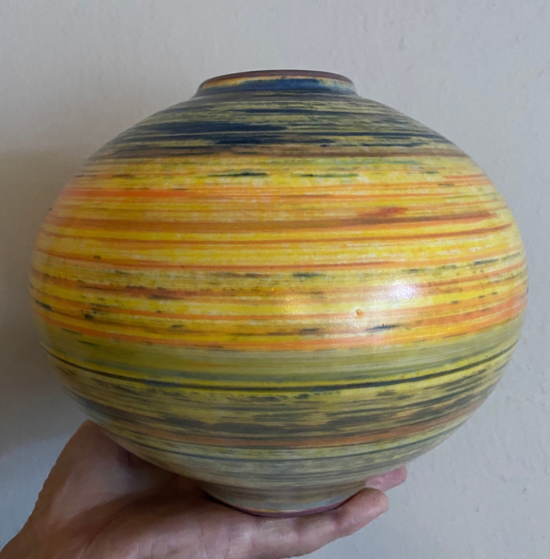 Round Ceramic Vase Handmade Pottery Hand Thrown Hand Painted Eco