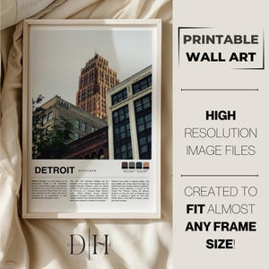 Detroit Travel Photo Print: Minimalist Black and White Wall Art (Digital Download)