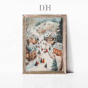 Printable Christmas Wall Art | Hello December Watercolor Print | Whimsical Snowy Artwork | Festive Home Decor | Digital Download