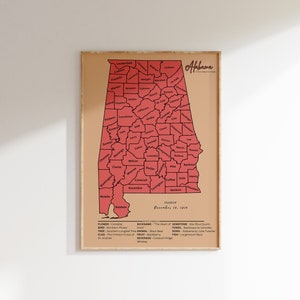Alabama Vintage Karte Poster | US Bundesstaat Wand Kunst | Sozialkunde Dekor | Mittelschulzimmer | Reise-Druck | Druckbare Kunst