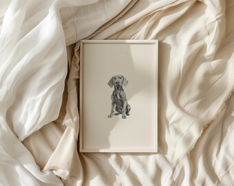 Weimaraner Hund Kunstdruck Grauer Geist Haustier Portrait (Digitaler Download)