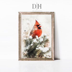 Watercolor Cardinal Print | Vintage Christmas Bird Art (Digital Download)