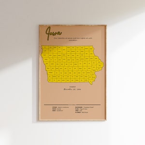 Stampa mappa vintage Iowa / Arte murale dello stato degli Stati Uniti / Arredamento studi sociali / Stanza della scuola media / Stampa di viaggio / Arte murale stampabile