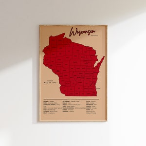Wisconsin Vintage Karte Poster | US Bundesstaat Wand Kunst | Sozialkunde Dekor | Mittelschulzimmer | Reise-Druck | Druckbare Kunst