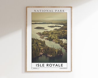 Plakat podróżniczy do Parku Narodowego Isle Royale: Michigan Wall Art (do pobrania cyfrowego)