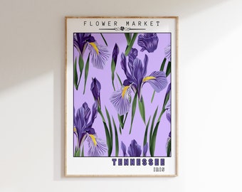 Impresión de flores del estado de Tennessee / Arte de lirios morados / ARTE DE PARED IMPRIMIBLE / Decoración de mercado de flores / Jardín botánico / Póster retro