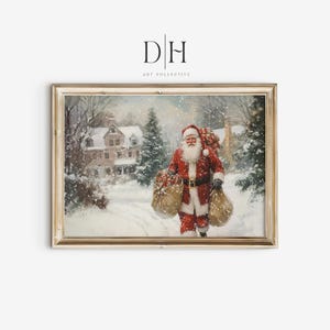 PRINTABLE Vintage Christmas Santa Claus Art | Holiday Winter Scene Santa with Gifts | Classic Christmas Home Decor | Christmas Wall Art