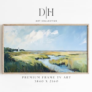 Coastal Marsh Lighthouse Painting: Samsung Frame TV Art (Digital Download)