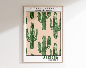 Arizona State Flower Print | Saguaro Art | PRINTABLE WALL ART | Flower Market Decor | Botanical Garden | Retro Poster