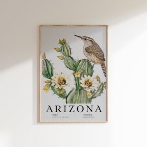 Arizona Cactus Wren Art Print: Saguaro Cactus, State Bird (Digital Download)
