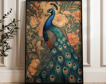 William Morris Inspired Peacock Printable Wall Art | Cottagecore Bird Artwork for Nature-Inspired Living Room or Bedroom Decor