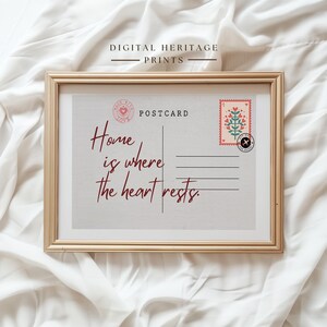 La maison est là où le coeur se repose Art mural imprimable | Carte postale vintage tendance impression | Citation d'amour pour casanier | Téléchargement numérique